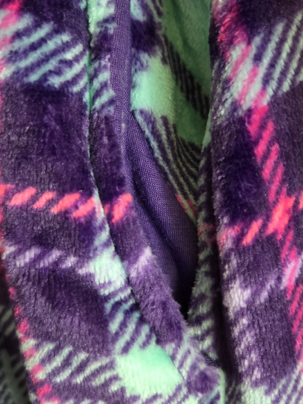 Womans  Plush Plaid Hooded Bathrobe - Purple & Mint #547